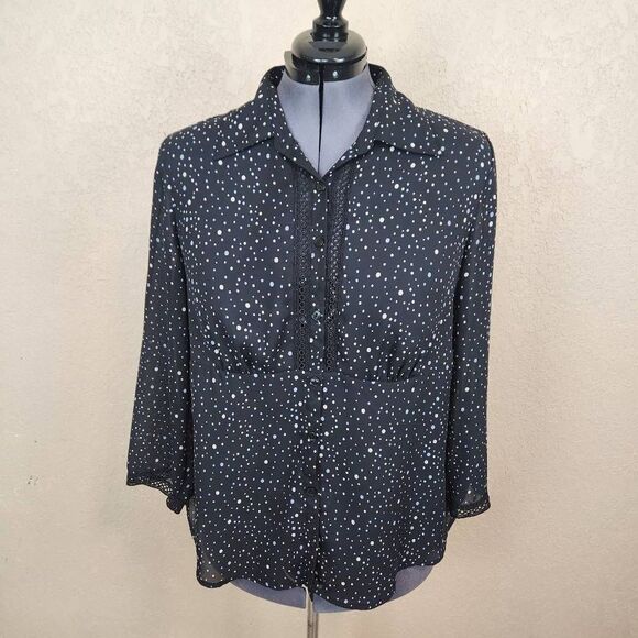 Lane Bryant Polka Dot on Black Crochet Detail Blouse Size 14-16 (4890) - Picture 1 of 5